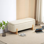 Hocker mit Stauraum, Sitzbank mit Schaumstoffpolsterung, Leinenimitat, 111 x 44 x 44,5 cm, Cremewei?