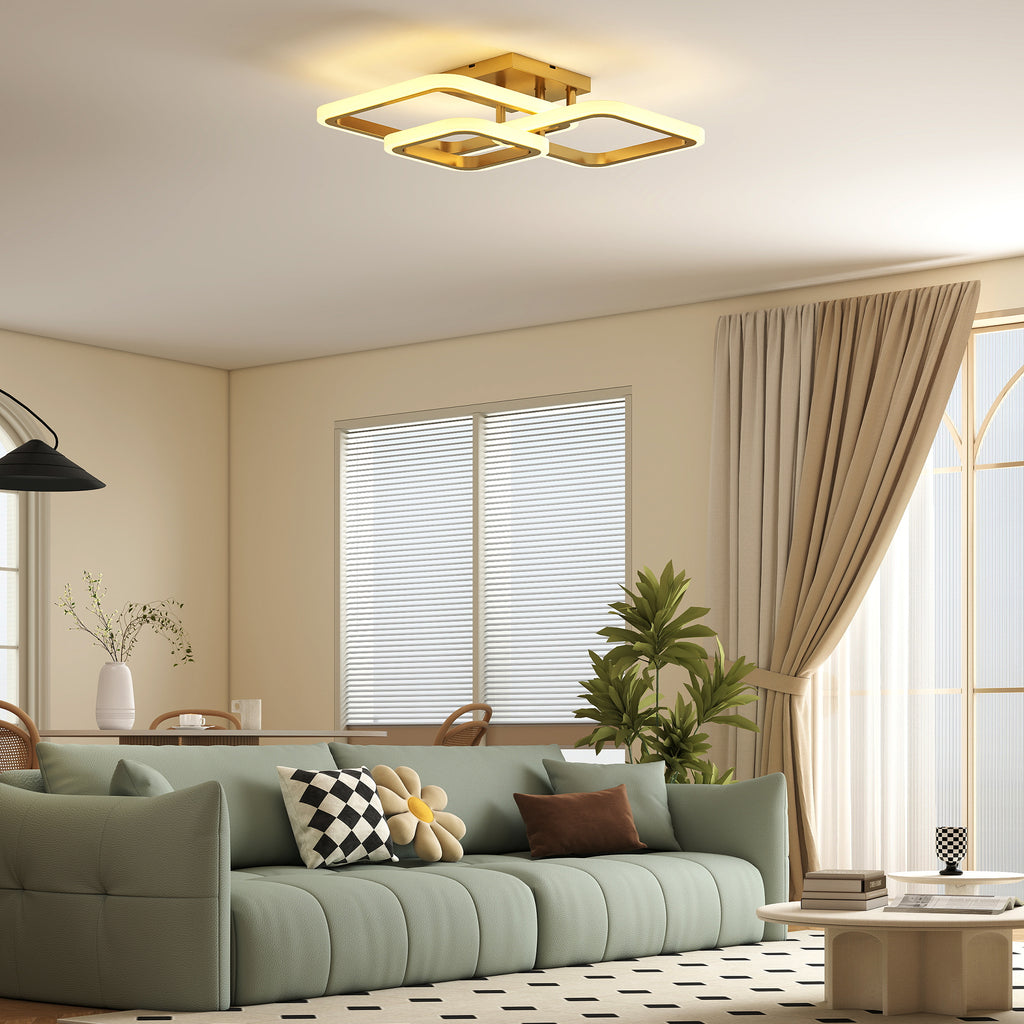 Deckenleuchte LED 40W 4300LM 3500K/4500K/6000K Deckenlampe 3-eckige Wohnzimmerlampe, 48 x 46 x 13 cm, Gold