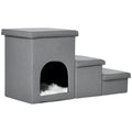 Hundetreppe 3 Stufen 40,5 cm Hoch Haustiertreppe mit Höhle Kissen Stauraum Katzentreppe für Kleine Hunde Hunderampe mit Waschbar Bezug Einstiegshilfe für Bett, Sofa, Couch und Auto Hellgrau