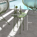 Gartentisch, Runder Terrassentisch mit Blumenmuster, Stahl, Bistrotisch für drinnen und draußen, Grün