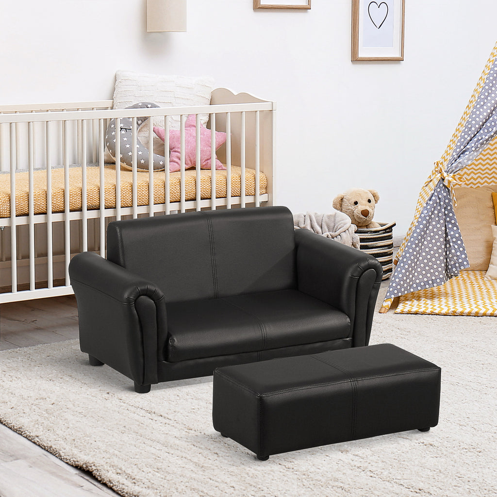 Kindersessel mit Fußhocker, Kindercouch mit Hocker, Kindersofa, Sofa Sessel, Schwarz, 83 x 42 x 41 cm