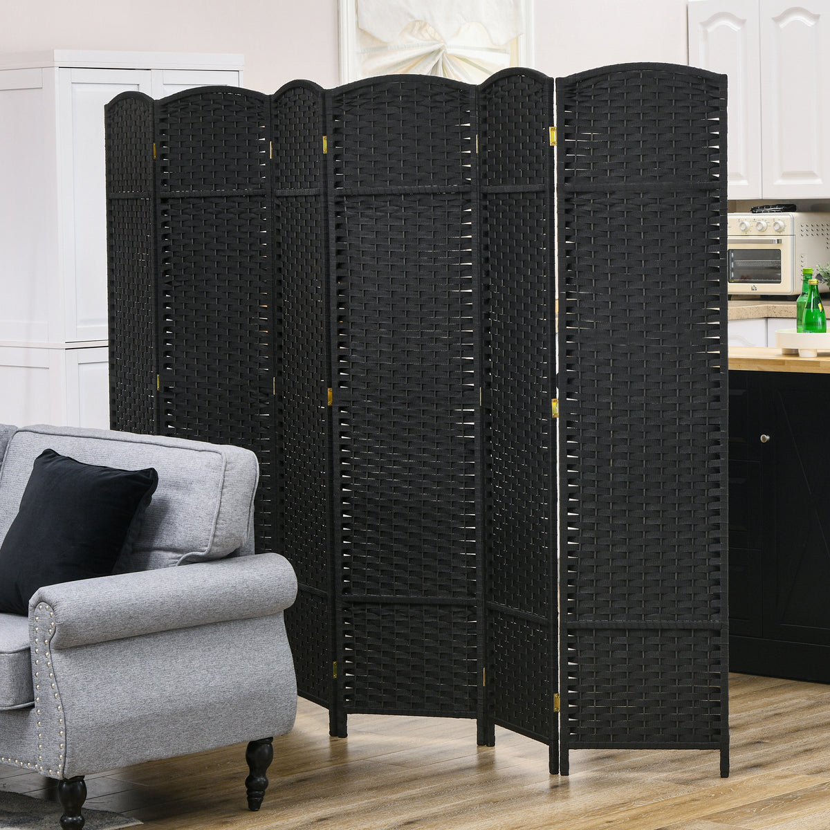 6 Panel Folding Room Divider, Freestanding Privacy Screen for Living Room, Bedroom and Office, 240 x 170cm, Black