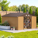 Geräteschuppen, Wetterfestes Gartenhaus für Gartengeräte, mit Belüftungsfenstern, Schiebetüren, Stahl, Gelb