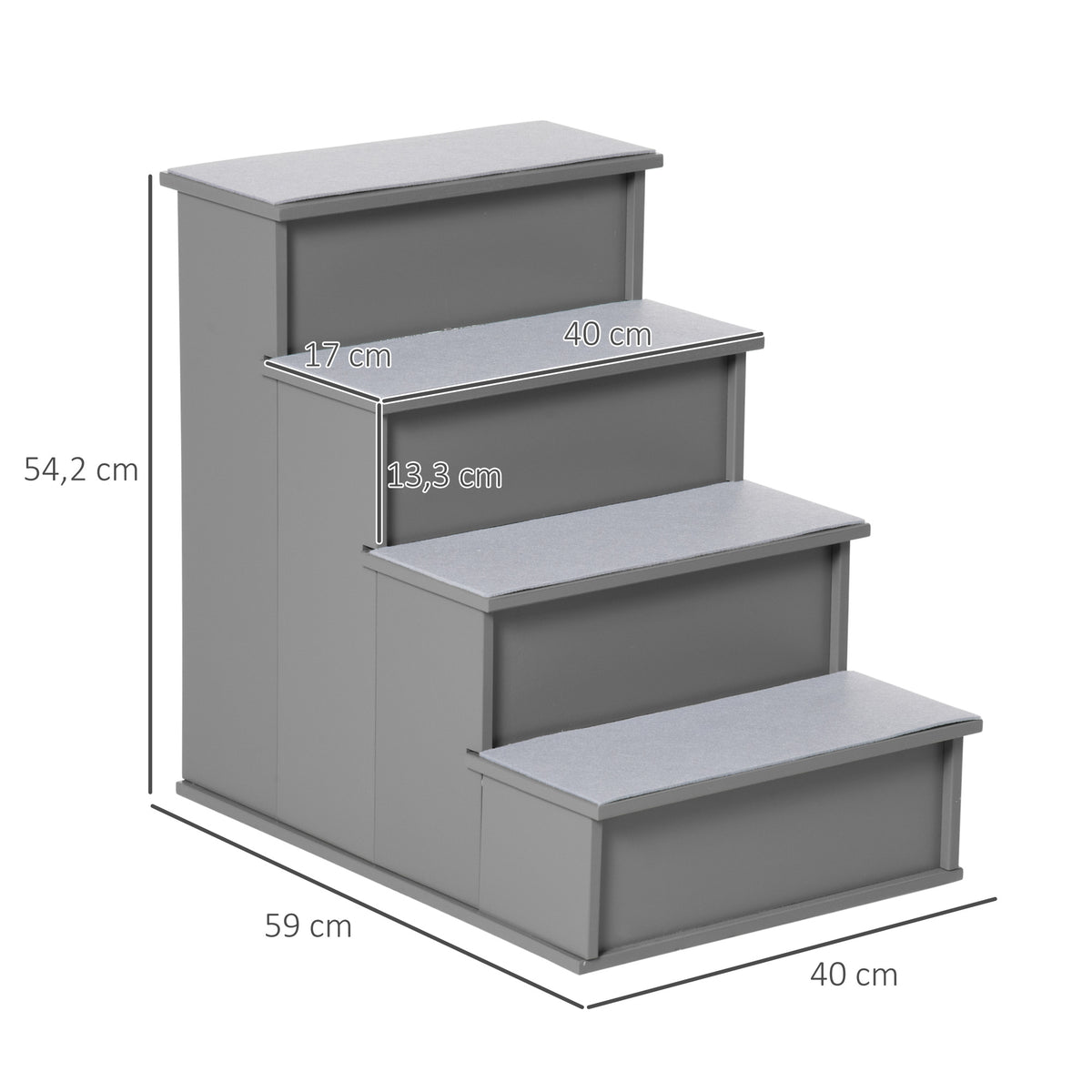 Haustiertreppe, f¨¹r Hunde/Katzen, 4-stufig, Kurzpl¨¹sch, bis 30 kg, 40 x 59 x 54,2 cm, Grau