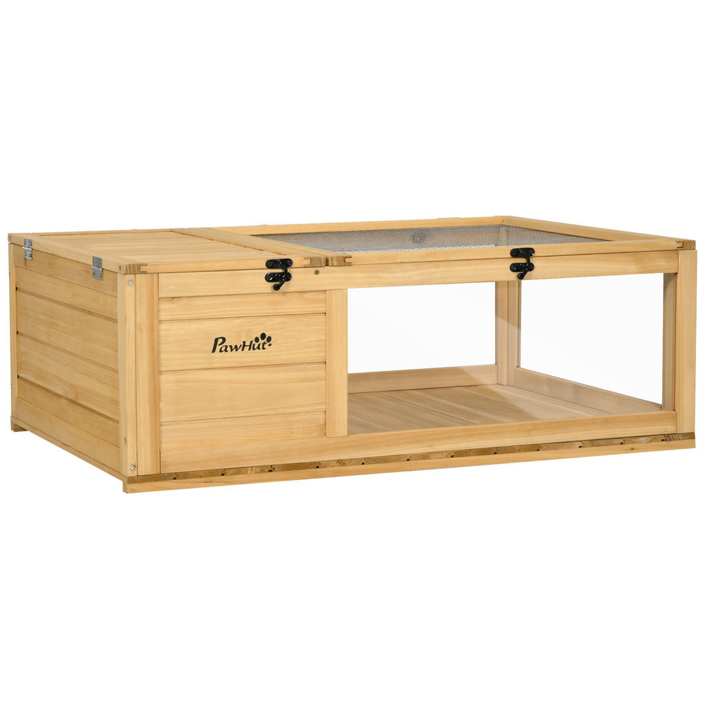 Tortoise House, Small Reptile Wooden House, with Mesh Roofs, Side Panels, for Turtles, Lizards, Geckos and Snakes