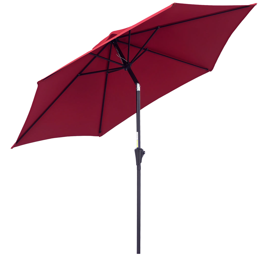  2.6M Garden Parasol Umbrella with Tilt and Crank, Outdoor Sun Parasol Sunshade Shelter with Aluminium Frame, Wine Red