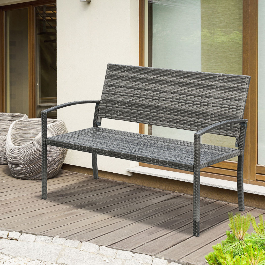 Gartenbank, in Rattanoptik, mit Stahlrahmen, für 2 Personen, grau, 122 x 60 x 85cm