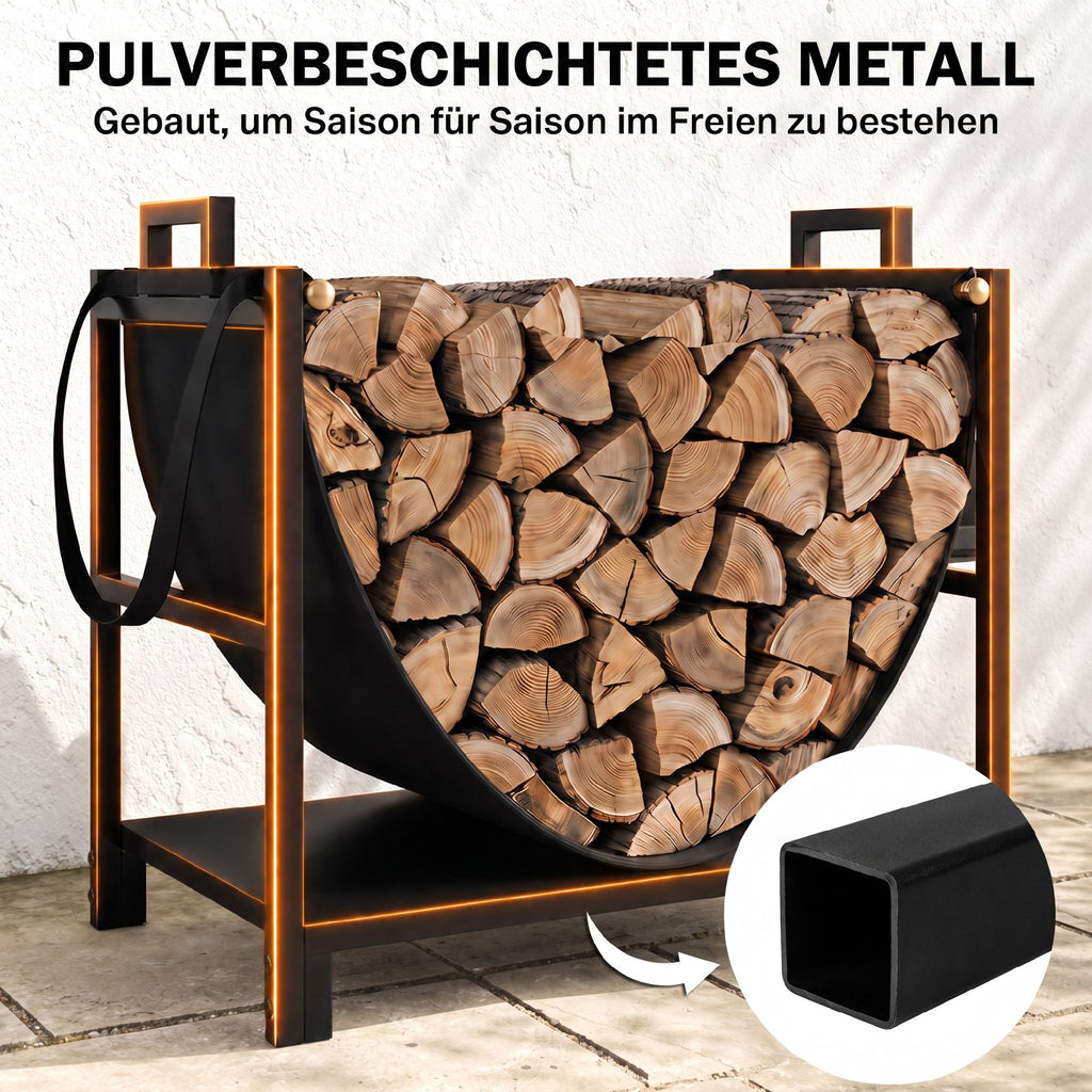 Kaminholzregal 47,5 x 33 x 44cm erhöhtes Brennholzregal mit Canvas-Tragetasche bis 50 kg Indoor Outdoor