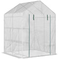  Walk In Greenhouse with 2 Tier Shelf, Portable Gardening Plant Grow House Tomato Greenhouse with Roll up Zip Panel Door, Reinforced PE Cover, 143 x 143 x 195cm, Green