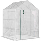  Walk In Greenhouse with 2 Tier Shelf, Portable Gardening Plant Grow House Tomato Greenhouse with Roll up Zip Panel Door, Reinforced PE Cover, 143 x 143 x 195cm, Green