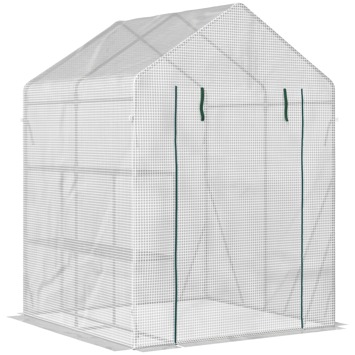  Walk In Greenhouse with 2 Tier Shelf, Portable Gardening Plant Grow House Tomato Greenhouse with Roll up Zip Panel Door, Reinforced PE Cover, 143 x 143 x 195cm, Green