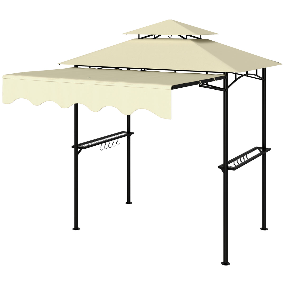 Grillpavillon 242x232x248 cm wasserabweisend flammhemmend Gartenpavillon mit Doppelschichtdach Beige