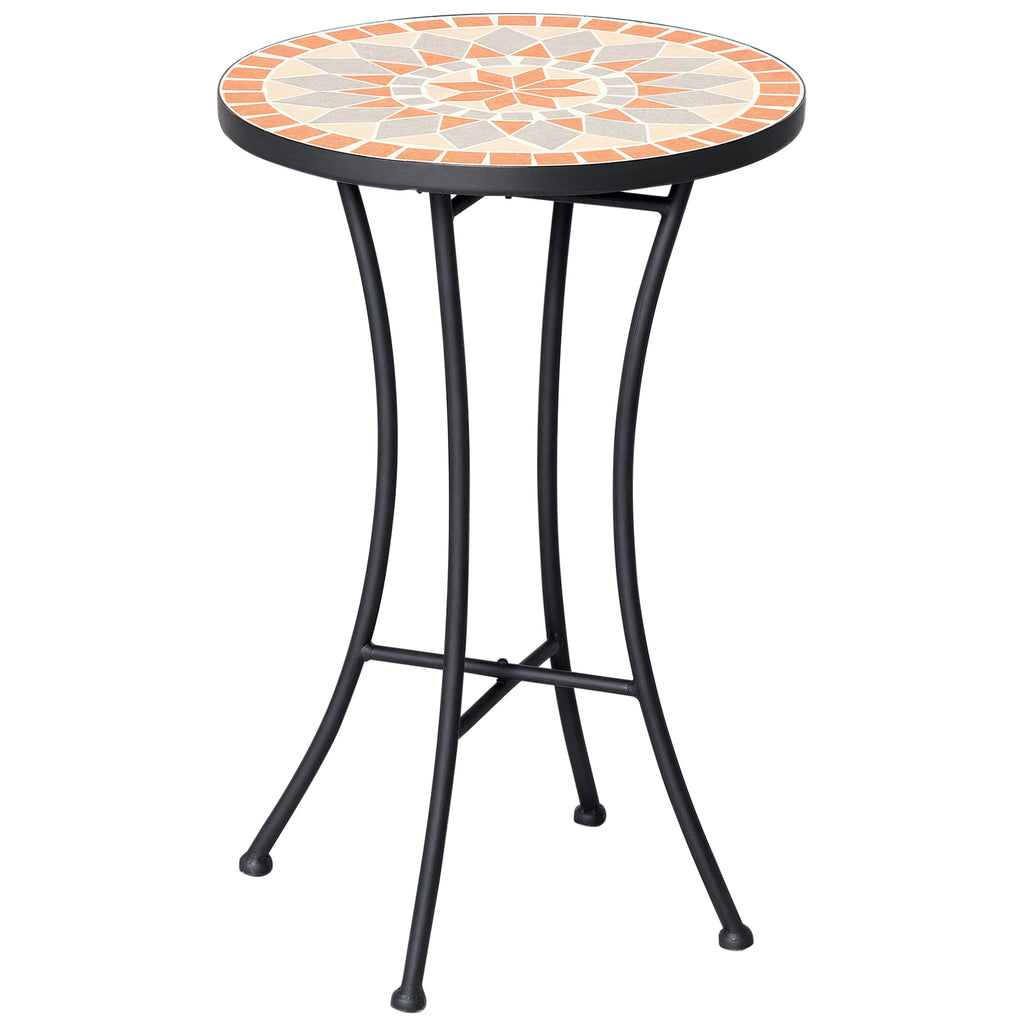 Beistelltisch Gartentisch Ø35,5cm Rund wetterfest im Mesh-Stil Balkontisch mit Mosaik-Muster Metall Campingtisch Kaffeetisch für Wohnzimmer Büro Outdoor Indoor Gelb+Grau