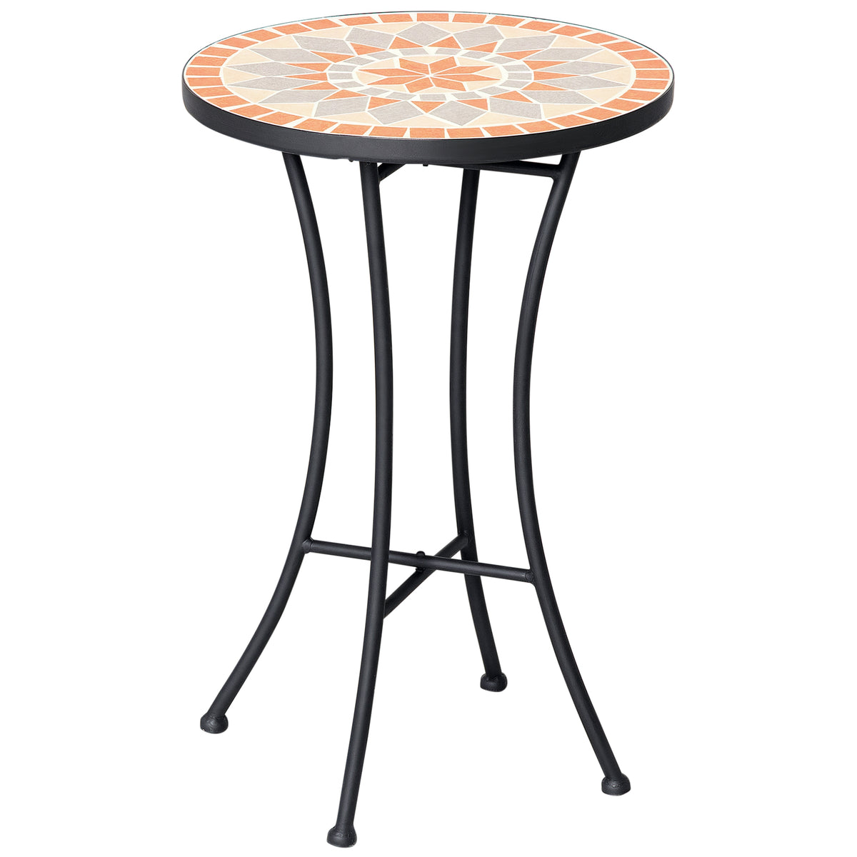 Beistelltisch Gartentisch Ø35,5cm Rund wetterfest im Mesh-Stil Balkontisch mit Mosaik-Muster Metall Campingtisch Kaffeetisch für Wohnzimmer Büro Outdoor Indoor Gelb+Grau