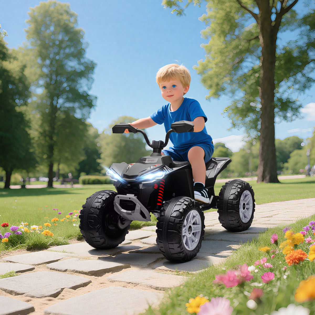 Kinder-Elektro-Quad, 24V Elektro-Fahrzeug mit 4 R?dern, Scheinwerfer, USB-Anschluss, MP3-Funktion, 6,5 km/h, 3-8 Jahre