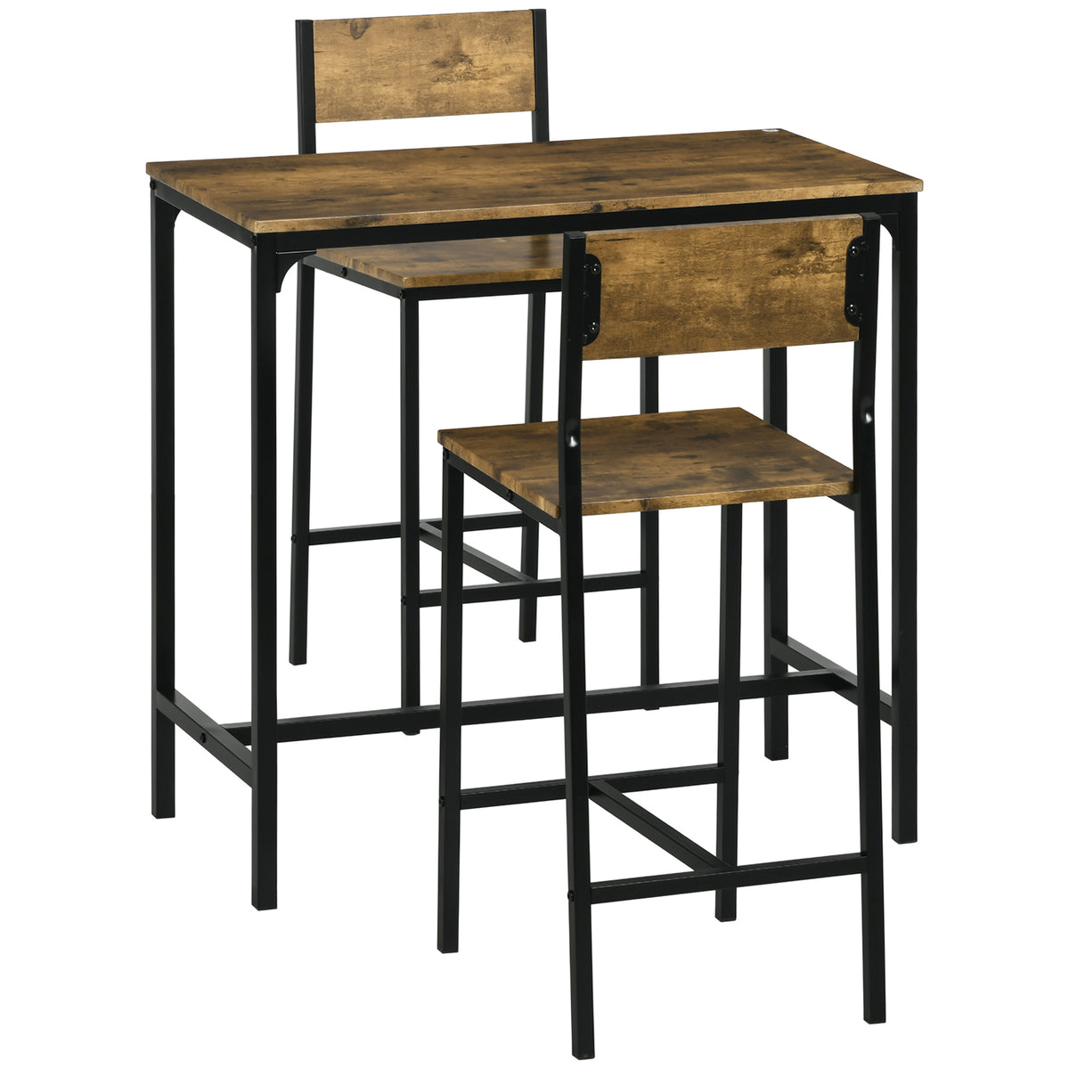 3-teiliges Bar-Set, Stehtisch, 2 Stühle, MDF, Metallrahmen, wasserfest, Braun