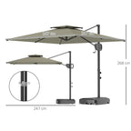 Cantilever Parasol with Weighted Base Double Top Garden Parasol Square Hanging Patio Umbrella with Crank Tilt Light Grey