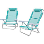 2er Set Campingstühle klappbar Campingstuhl mit 6-fach verstellbarer Netzrückenlehne Kopfstütze 62 x 65 x 80 cm Türkis