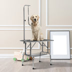 Trimmtisch für Hunde Hundepflegetisch klappbar, Haustierpflegetisch mit höhenverstellbarem Galgen, Schlingen, Netzkorb, Schertisch bis 150 kg, 90 x 60 x 75 cm, Schwarz