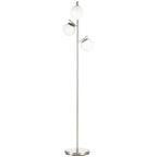 Stehlampe mit 3 Lampenschirmen aus Glas, E 27, Fußschalter, Silber + Weiß