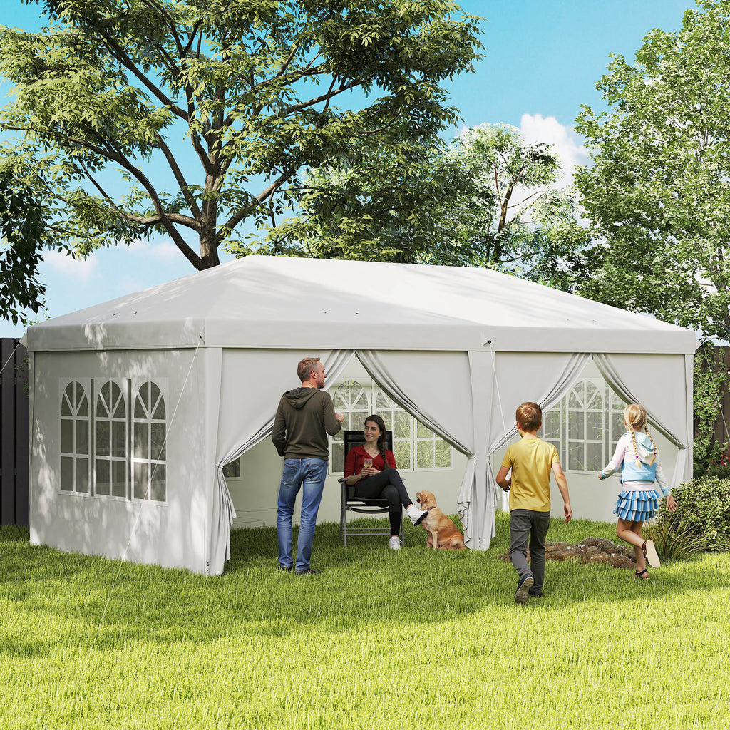 Faltpavillon 6 x 3 m, abnehmbare Seitenw?nde, gro?e Fenster, Rei?verschlusst¨¹ren, Stahlrahmen, Wei?