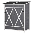 Gartenschrank Geräteschuppen mit 2 Tür Geräteschrank mit Asphaltdach Gartenlagerschrank Antidumping Design mit Bodennägel Tannenholz Grau+Weiß 139 x 75 x 160 cm