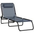 Foldable Sun Lounger, Outdoor 4 Level Adjustable Backrest Reclining Chaise Chair, Steel Frame Recliner Chair for Camping, Hiking, Grey