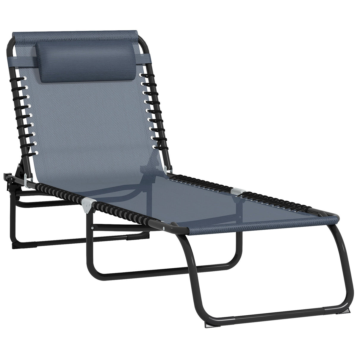 Foldable Sun Lounger, Outdoor 4 Level Adjustable Backrest Reclining Chaise Chair, Steel Frame Recliner Chair for Camping, Hiking, Grey