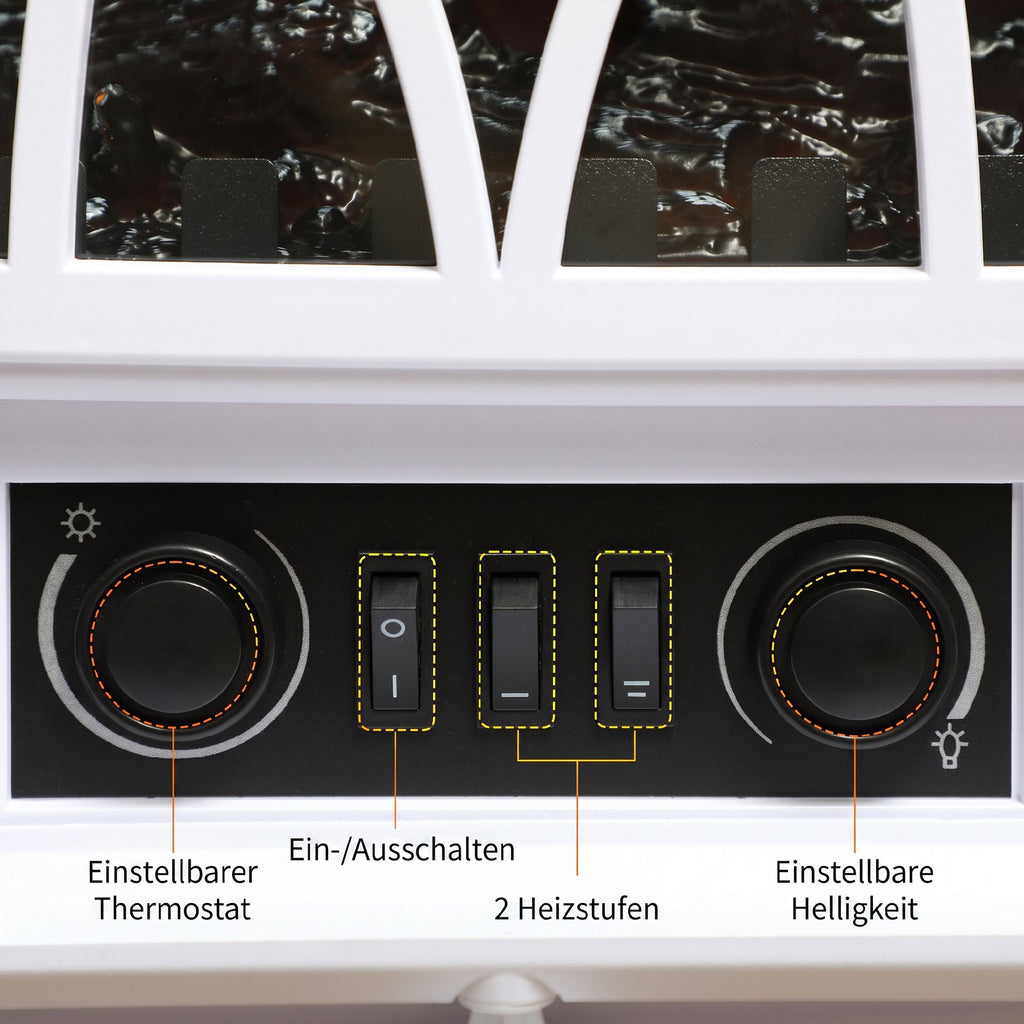 Elektrokamin mit Heizung, LED Flammeneffekt, 1000/2000W, Weiß