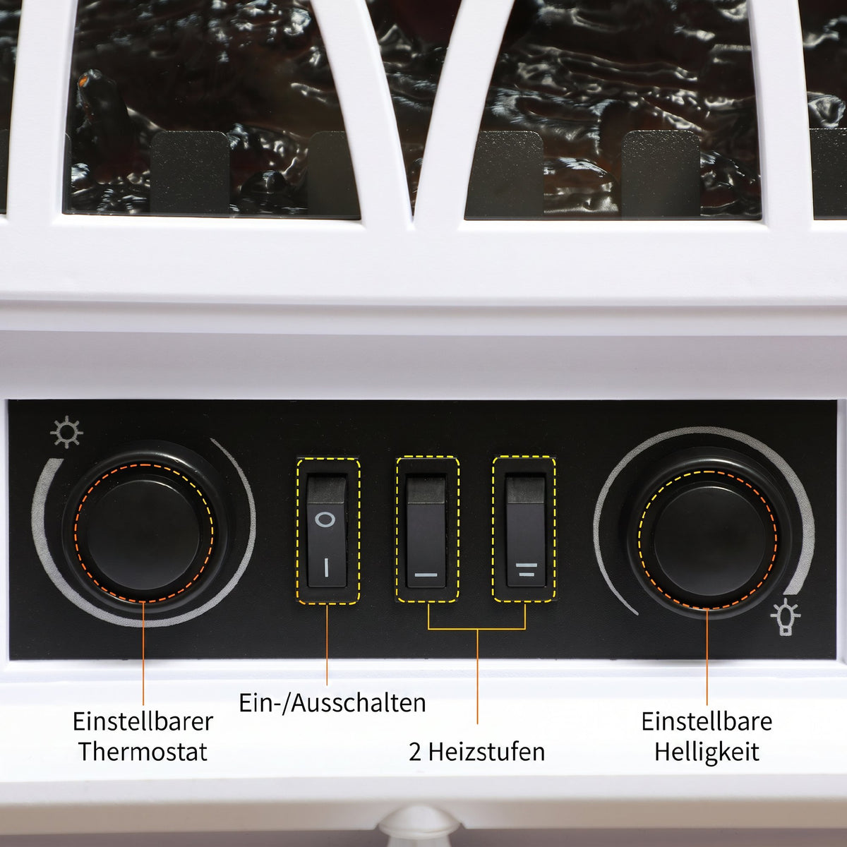 Elektrokamin mit Heizung, LED Flammeneffekt, 1000/2000W, Weiß