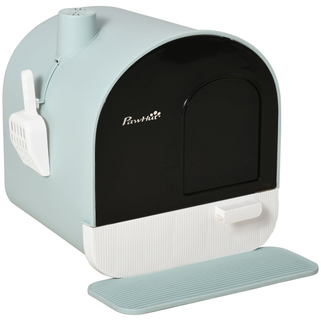Hooded Cat Litter Box, Kitten Litter Tray, with Lid, Scoop, Filter, Flap Door
