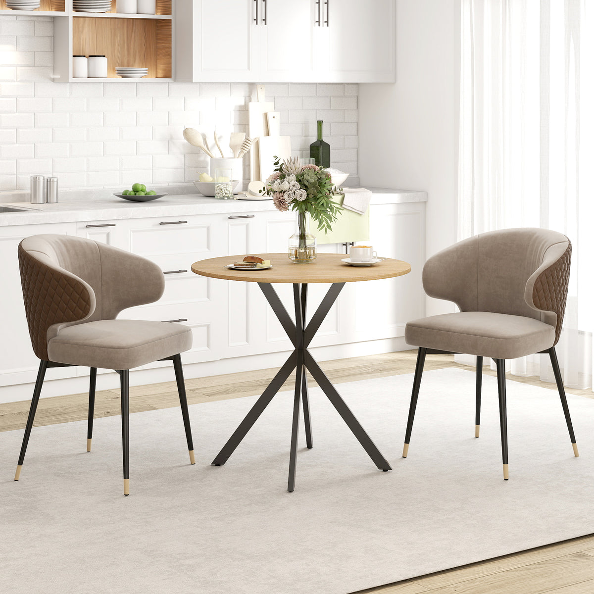 80cm Industrial Round Dining Table - White Oak