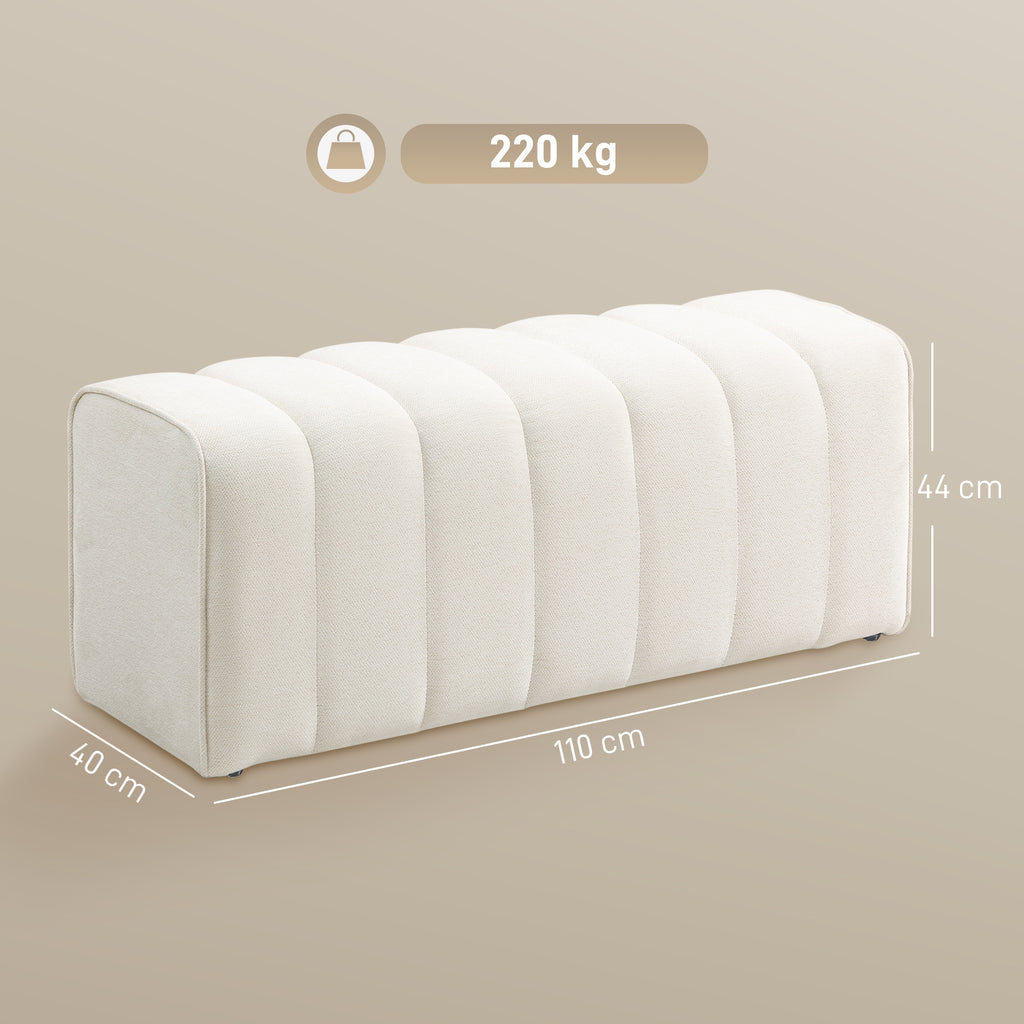 Moderne Schlafzimmerbank, Polsterbank mit Holzrahmen, bis zu 220 kg belastbar, Fu?st¨¹tze, Cremewei?