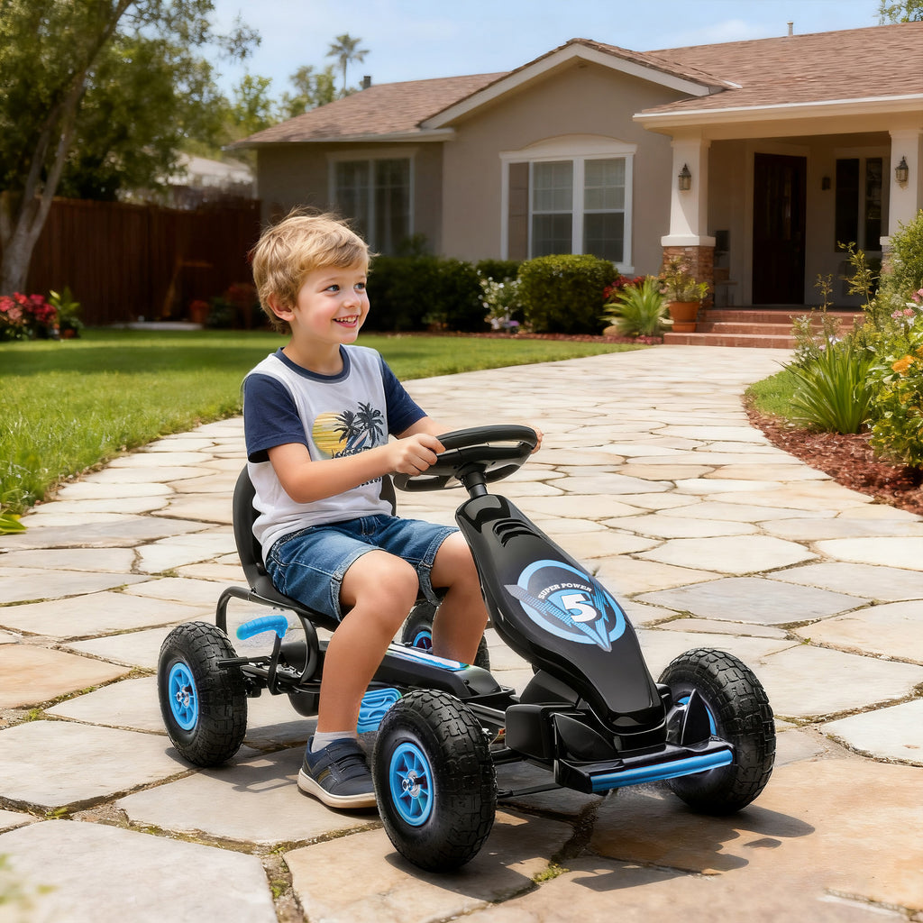 Kids Pedal Go Kart, with Adjustable Seat, Inflatable Tyres - Blue