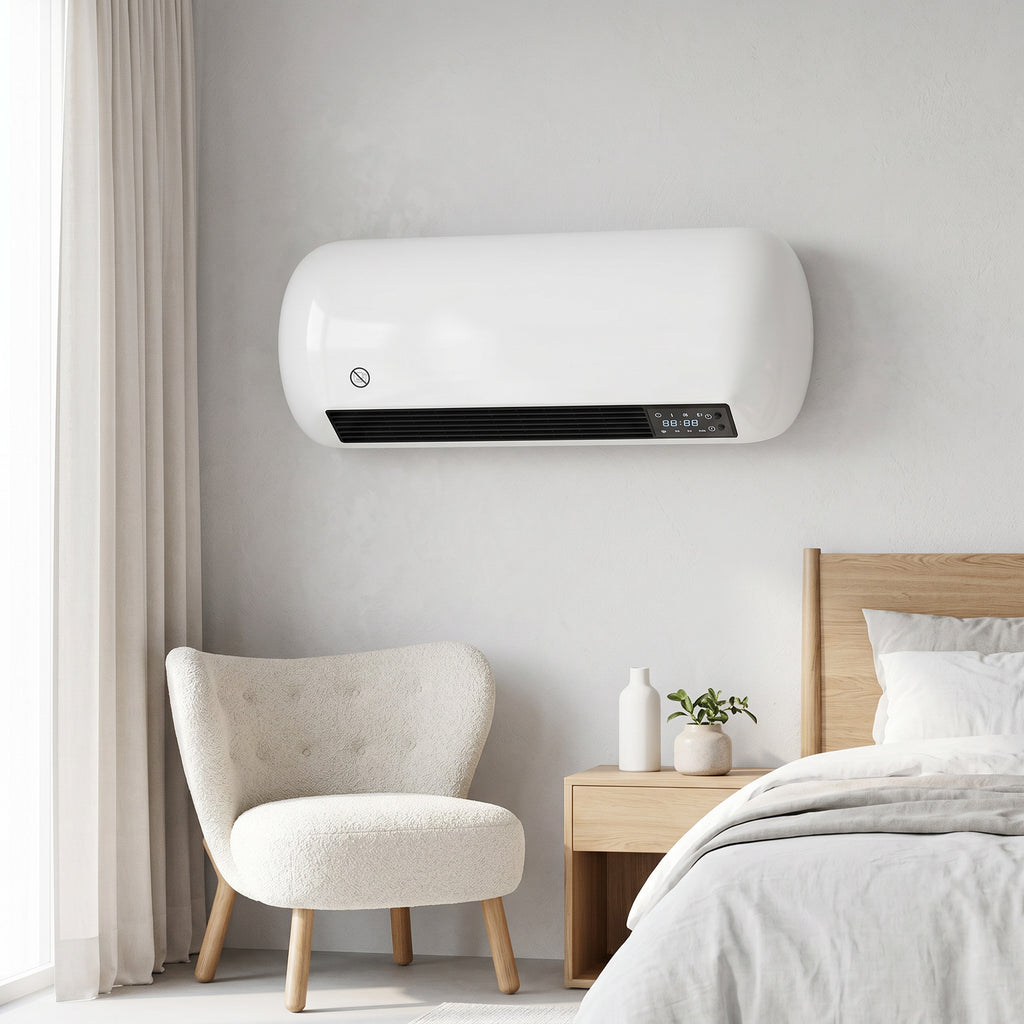 Wand Heizlüfter 2000W Keramik Wandheizgerät mit Ventilator, 2 Leistungsstufen, LED-Display, Thermostat, Weiß