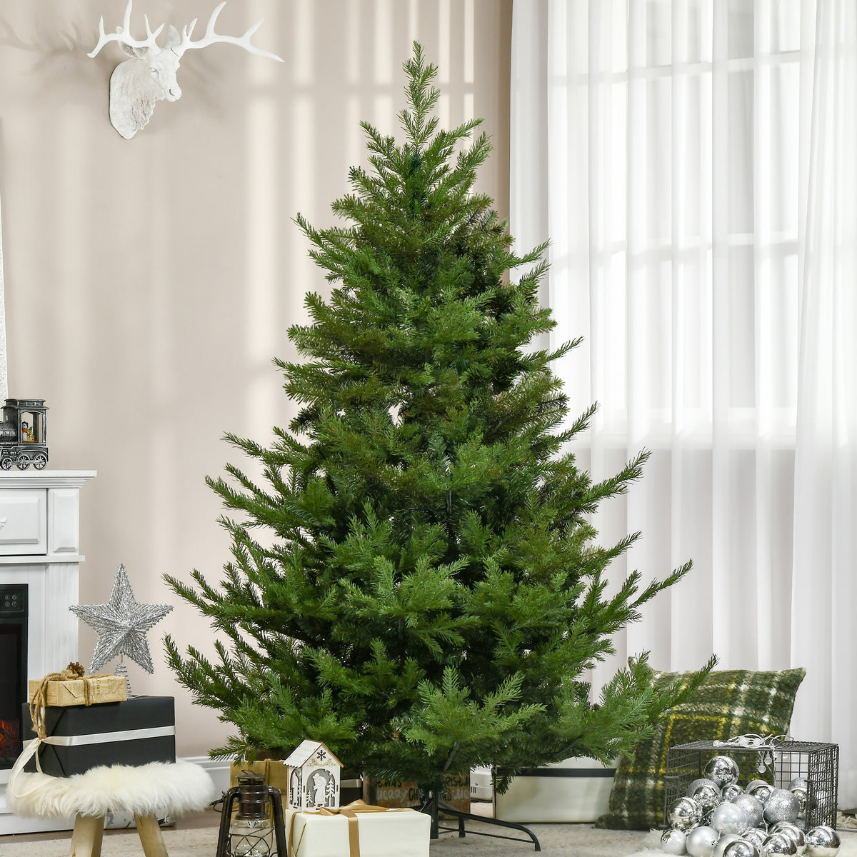 Weihnachtsbaum, Kunsttanne, realistisches Aussehen, schneller Aufbau, Kunststoff, Grün, 136 x 136 x 180cm