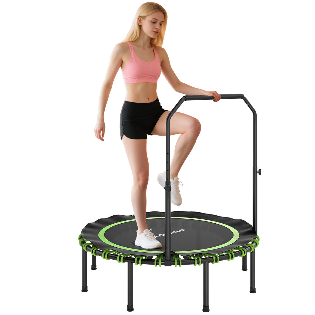 Fitness-Trampolin mit verstellbarem Handlauf, Sport-Trampolin f¨¹r drinnen und drau?en, Stahl, Kunststoff, Gr¨¹n