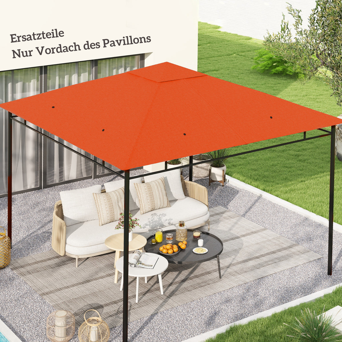 Ersatzdach für Gartenpavillon, Polyester, 2,98 x 2,98 m, Orange
