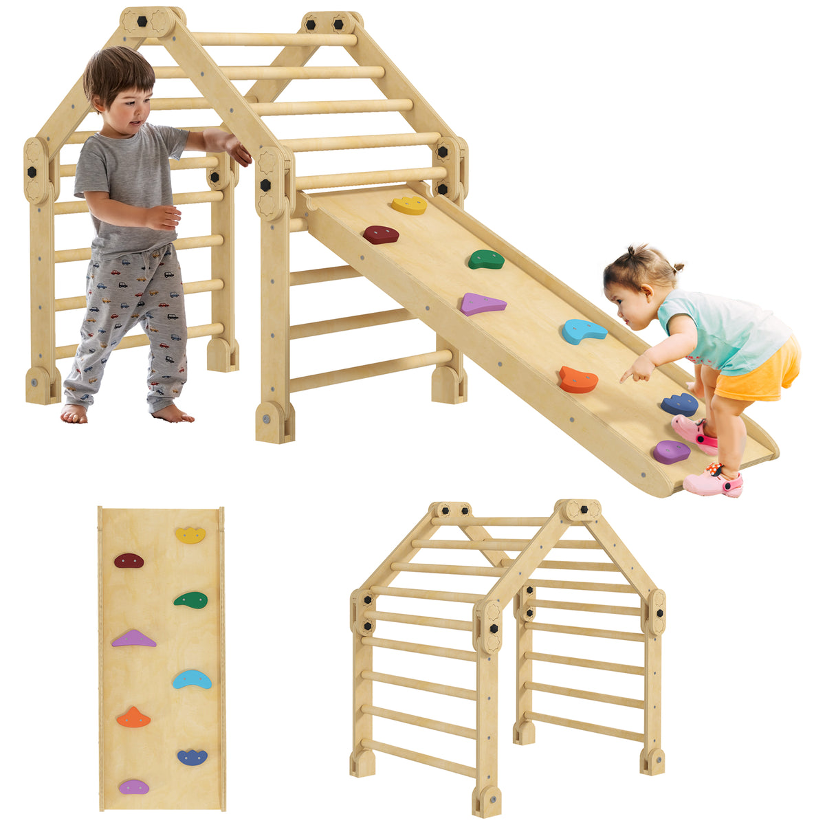 3 in 1 Kids Climbing Set Indoor with Sliding Ramp, Foldable design, Gift for 2-6 Years Old