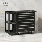 Lockable Steel Tool Chest on Wheels, 7 Drawer Tool Box with Handle for Workshop, Garage, Black