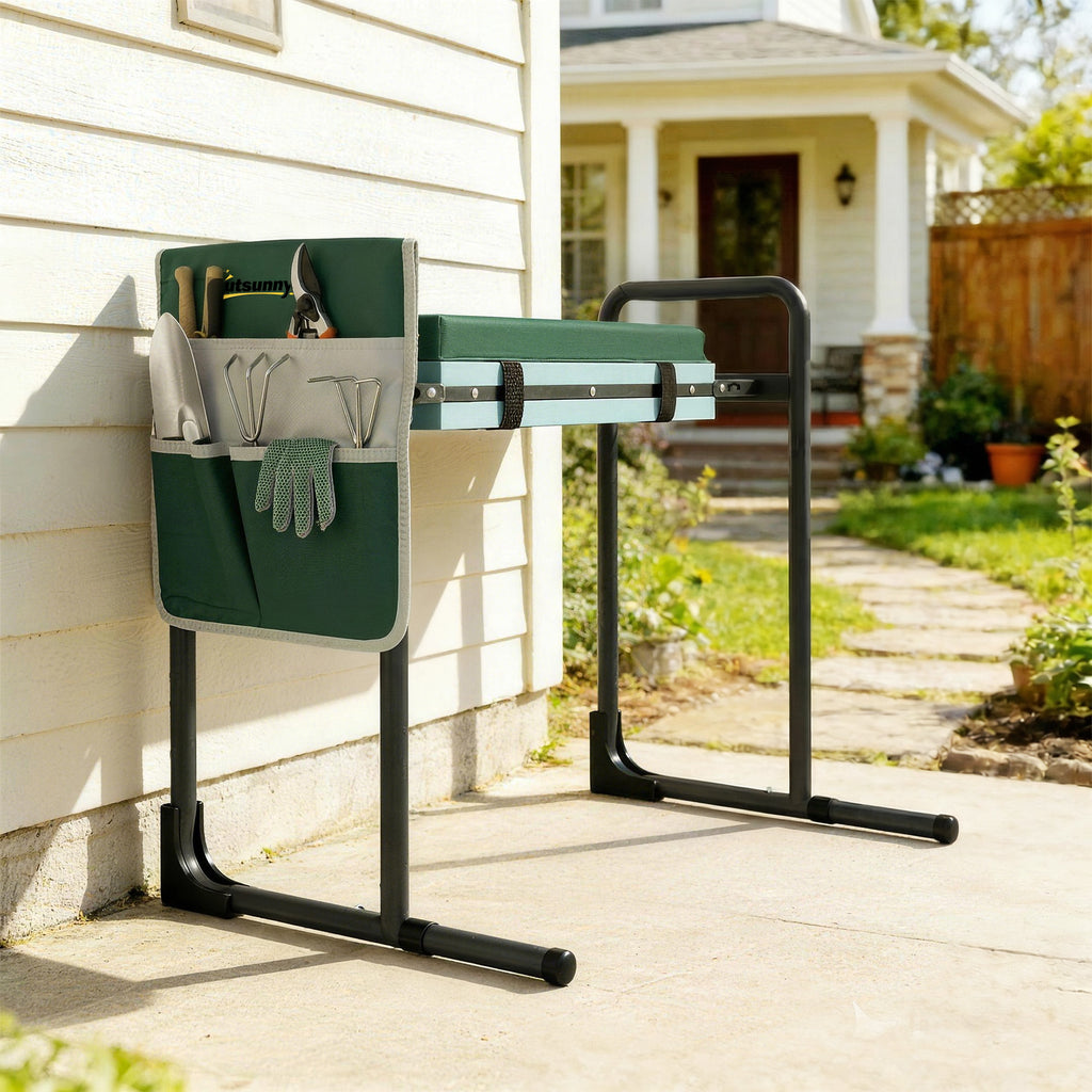 Gartenkniepolster und Sitz, 150 kg Tragkraft, Gartenhocker mit dick gepolstertem Kniebereich, ausziehbaren Stahlbeinen