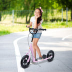 Kids Scooter Kick Scooter, with 12" EVA Tyres, Rear Brake, Big Wheels Scooter for 5-12 Years , Pink