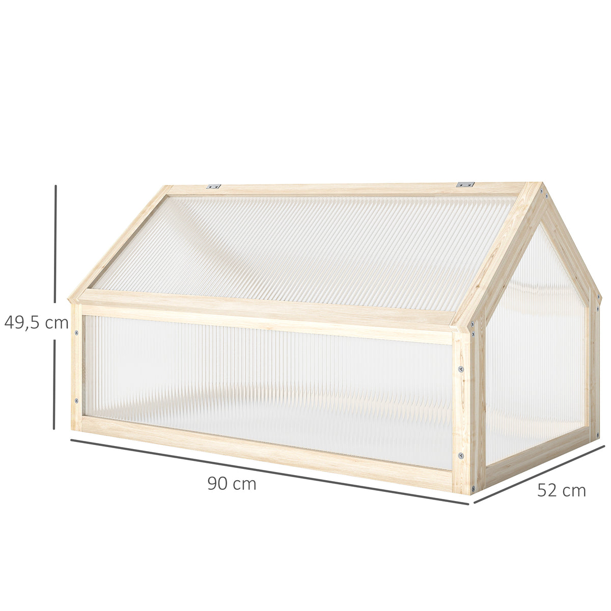 Wooden Cold Frame Garden Polycarbonate Greenhouse with Openable Top Cover, Grow House for Flowers, Vegetables, Plants, 90 x 52 x 50cm, Natural