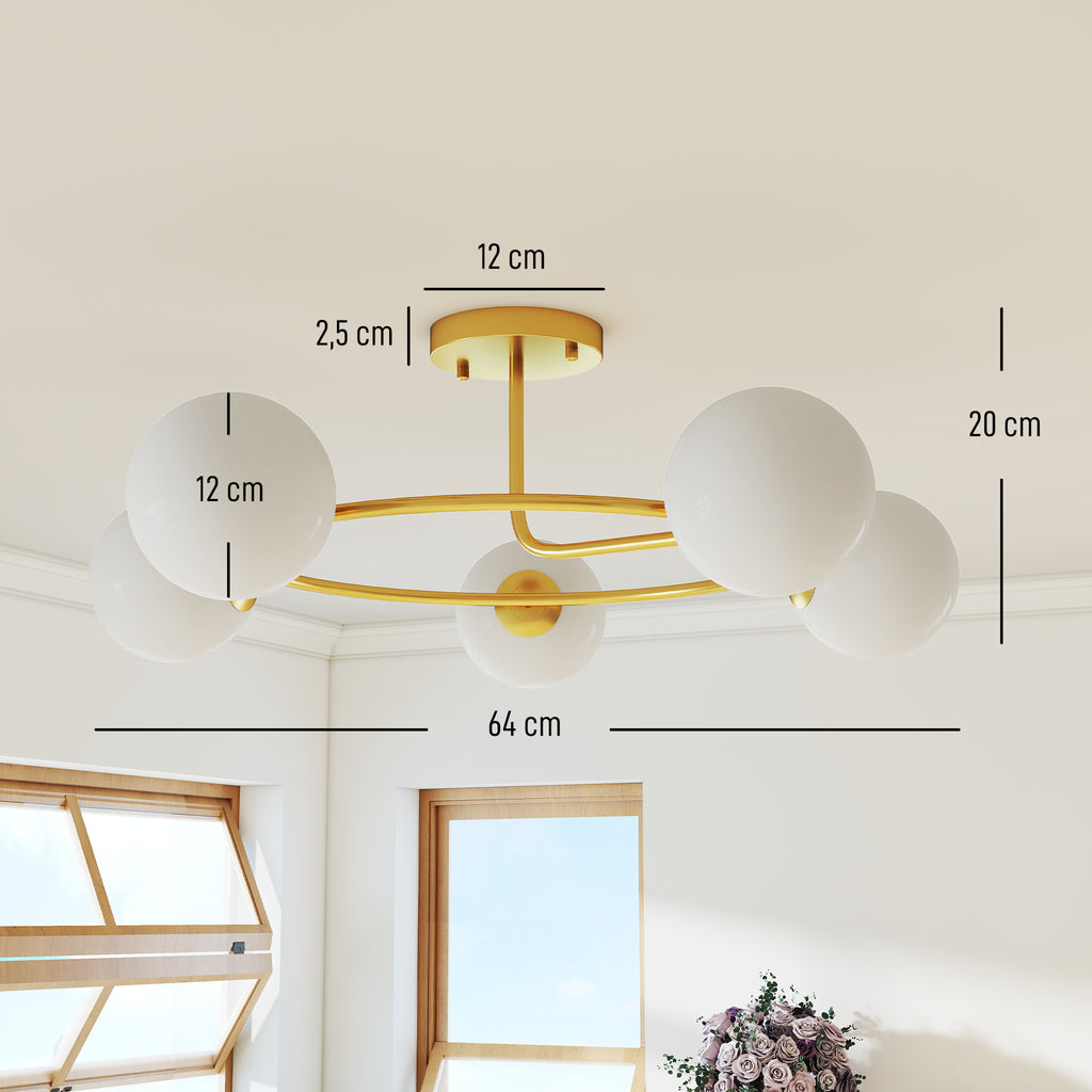 Deckenleuchte 20W Deckenlampe mit 5 G9-Fassungen, Eleganter Gold-Weiß-Look, Leuchtmittel nicht enthalten
