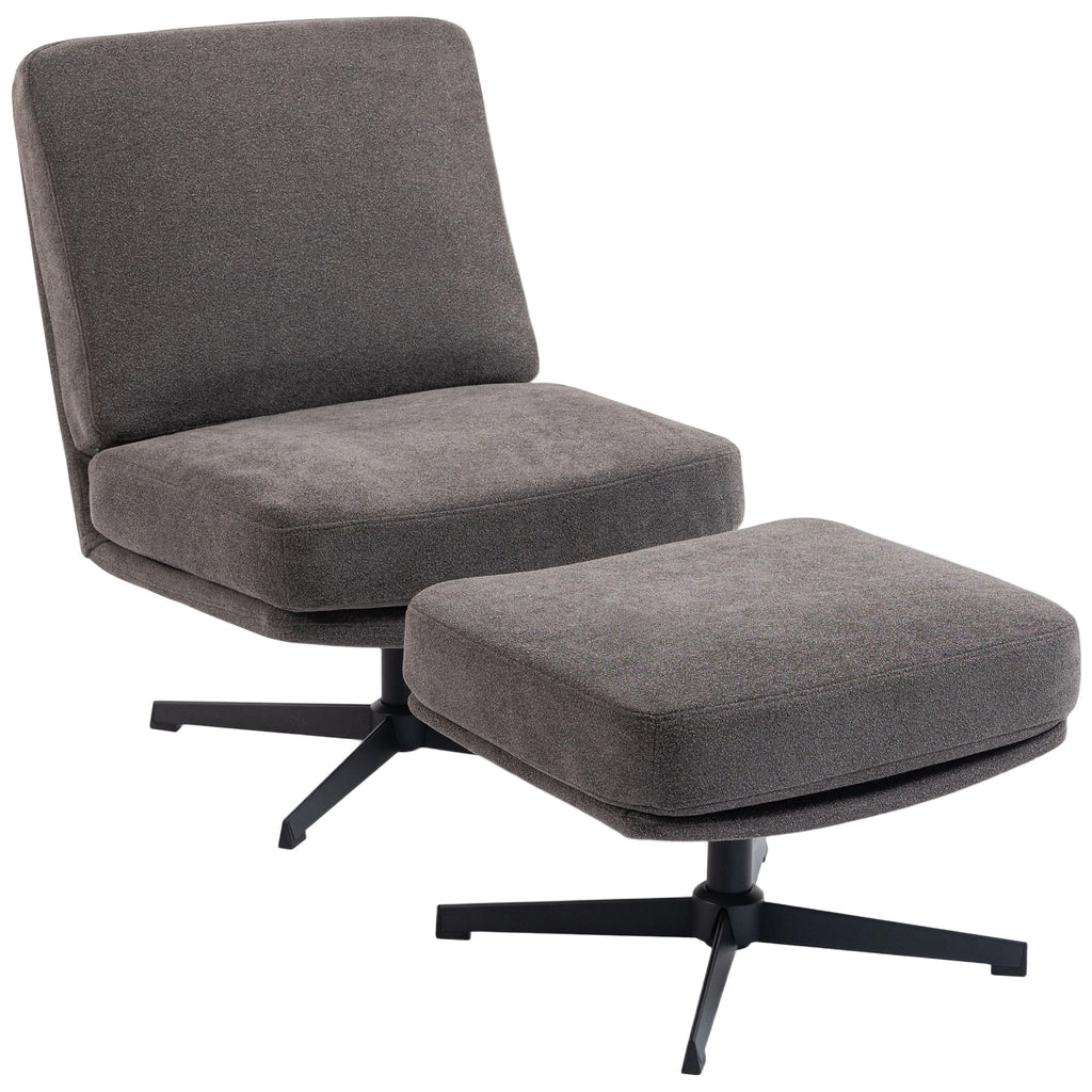Sessel mit Hocker Drehbar Loungesessel mit Leinenoptik für Wohnzimmer Dunkelgrau
