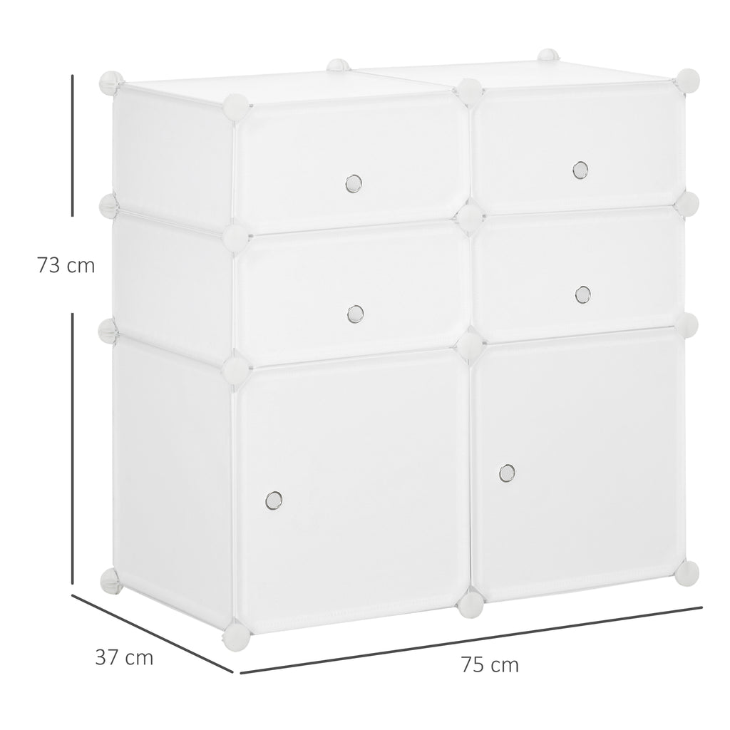 Schuhschrank, Regal mit Aufbewahrungsboxen, Kleiderschrank, Kunststoff, Stahl, Wei?, 75 x 37 x 73 cm
