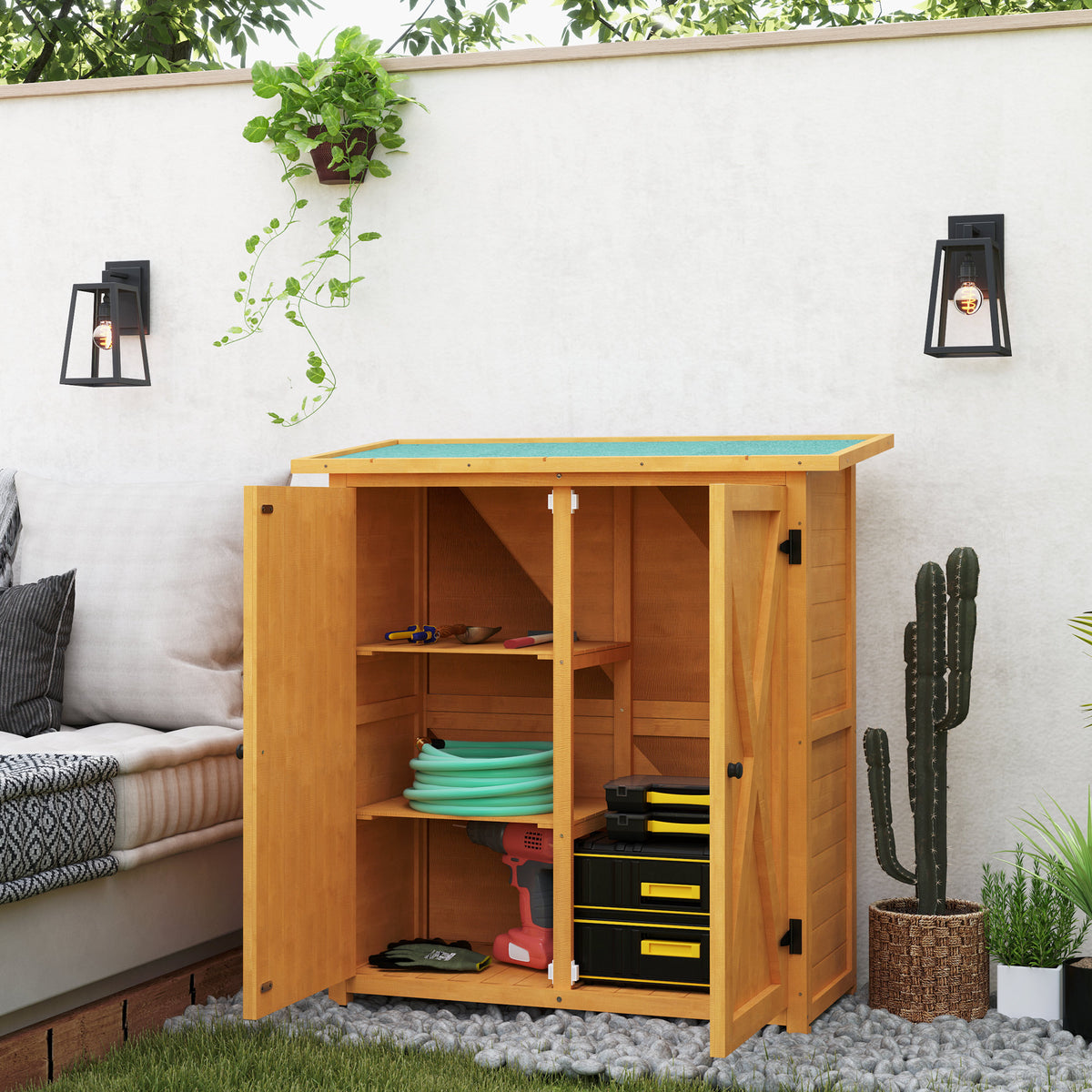 46.5 x 97cm Compact Wooden Storage Shed - Yellow
