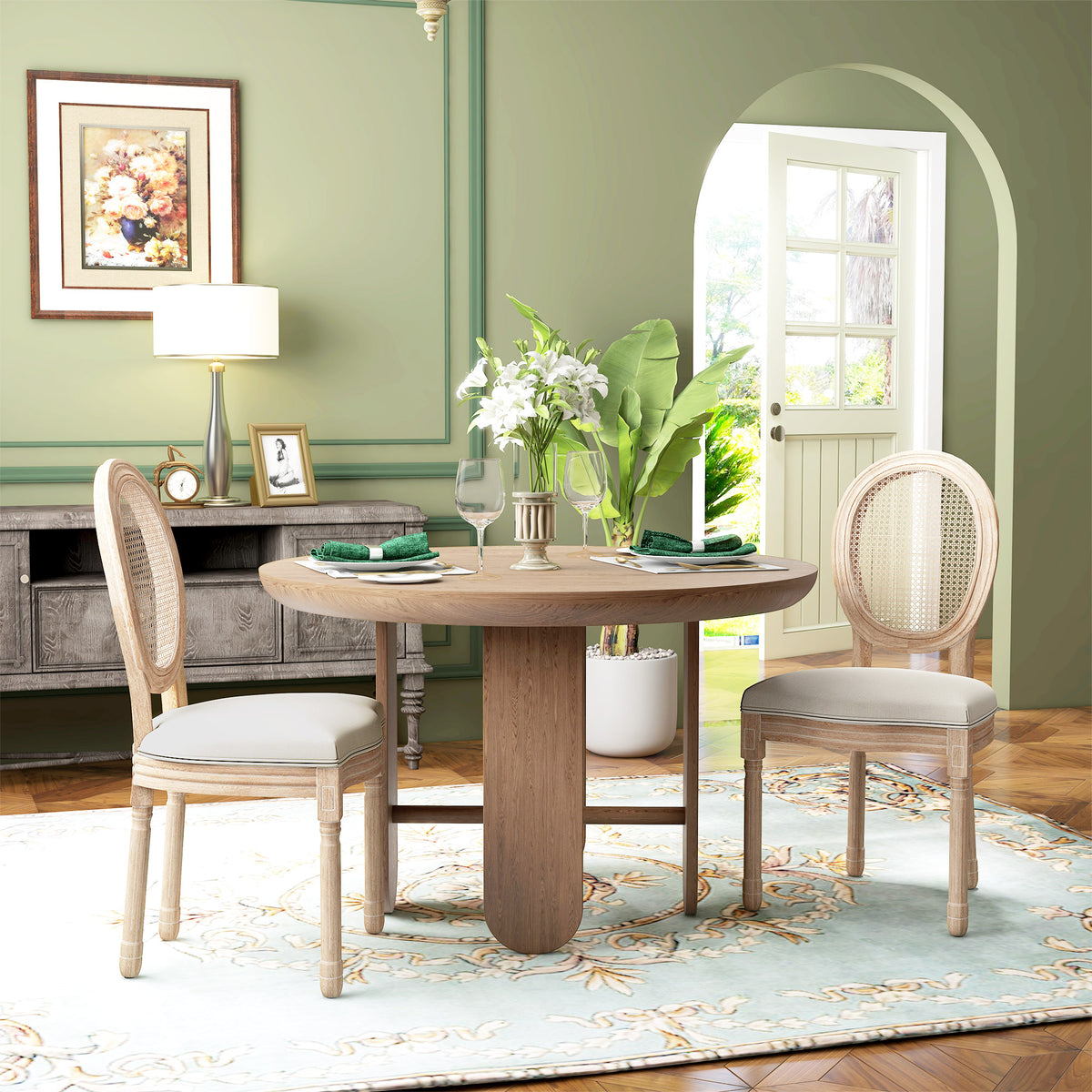 2er-Set Esszimmerstühle Küchenstühle, Vintage Design, Wienergeflecht-Optik, Natur + Creme