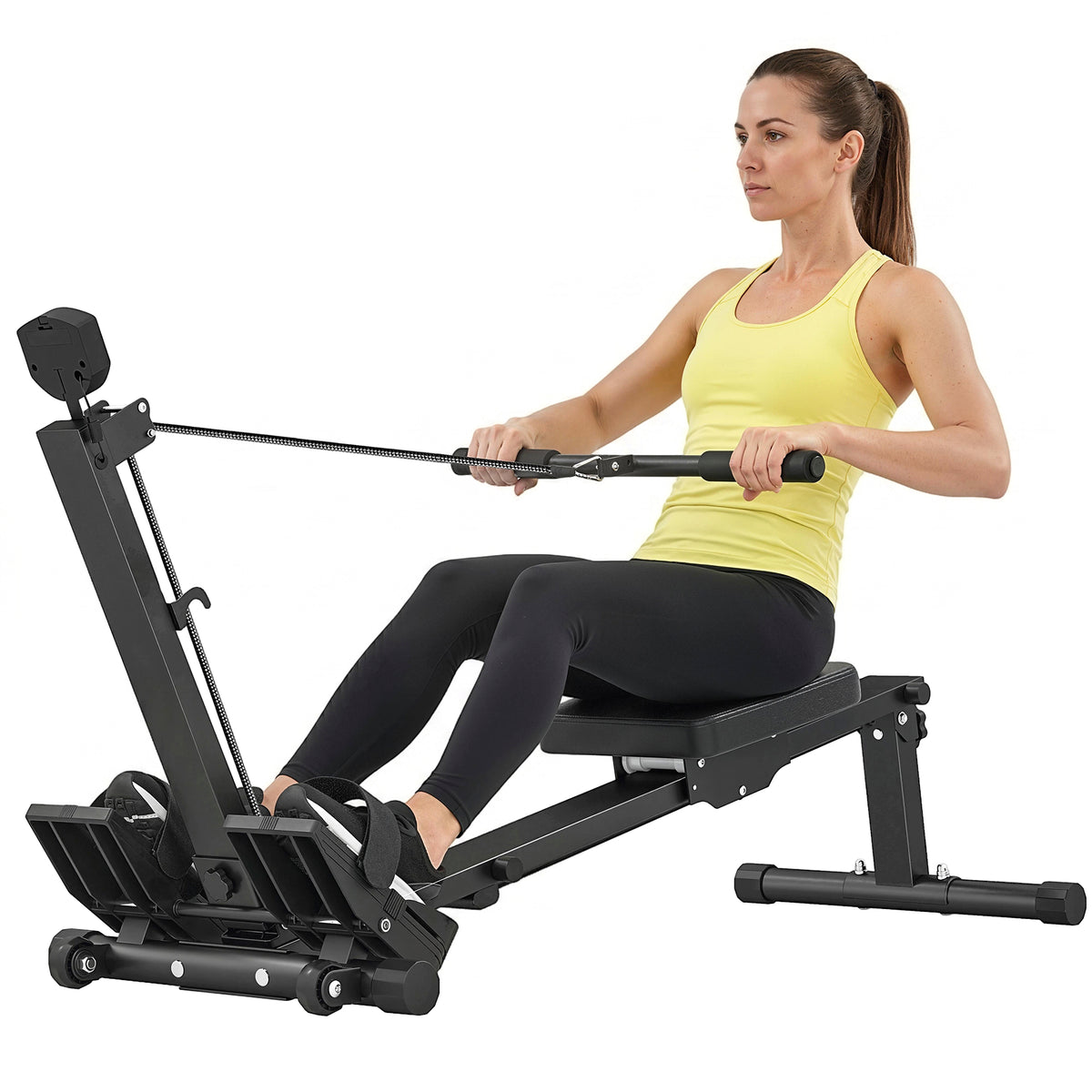 Rudermaschine, Ruderger?t f¨¹r Zuhause, LCD-Monitor, Sitzkissen, 150 kg Belastbarkeit, leiser Betrieb, Stahl, Schwarz