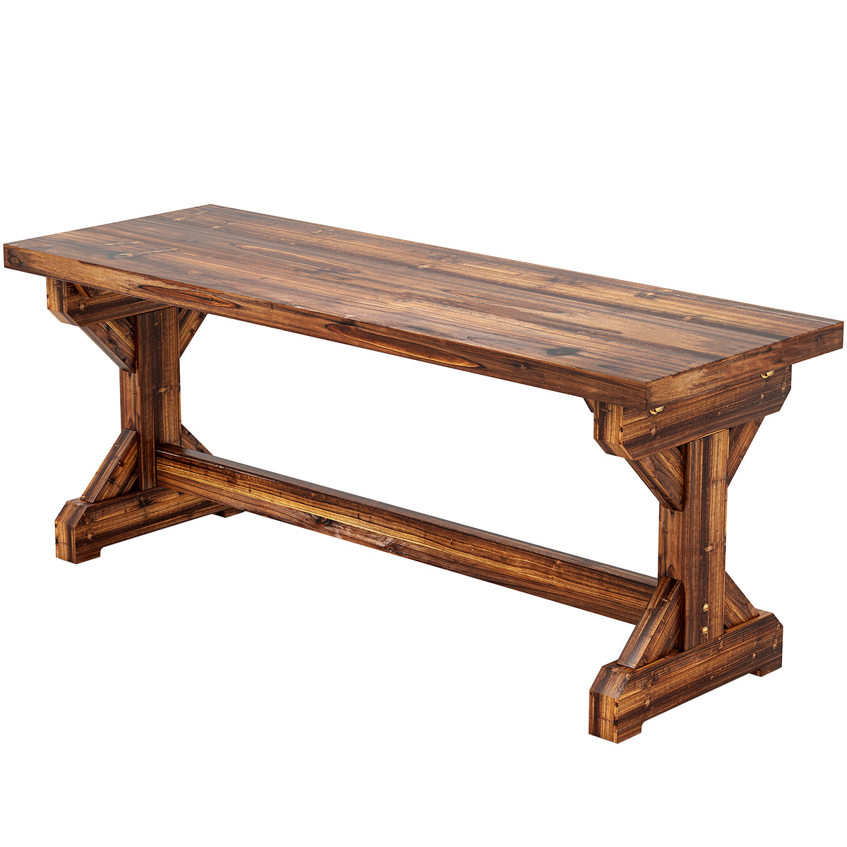 Rustic Wooden Garden Bench, Backless Outdoor Bench Patio Loveseat with X-Shape Base for Porch, Park, Carbonised Finish